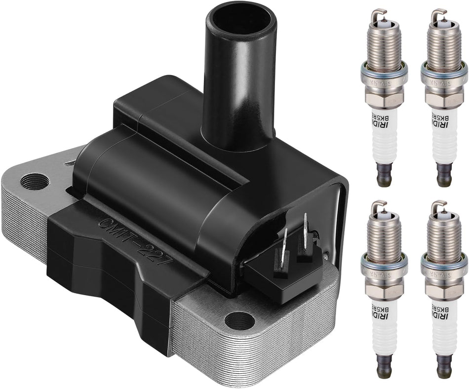 BDFHYK 1 Ignition Coil Pack UF731 and 4 Iridium Spark Plug 7090 Compatible with Nissan 2001-2004 Frontier, 1996-1999 Sentra l4 1.6L 2.4L Coil for UF731 C903 5C1661 CMIT227