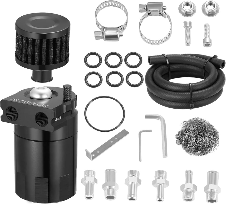 BDFHYK Oil Catch Can Kit, 300ML Baffled Oil Can with Breather Filter, Universal Catch Can Kit with 5FT 3/8" ID NBR Fuel Line Hose for PCV System