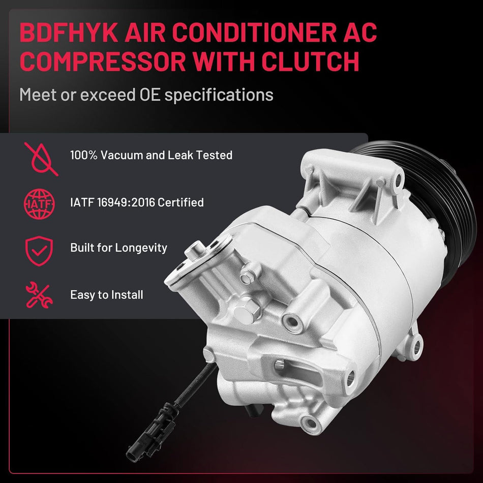 BDFHYK A/C Compressor with Clutch For Chevy 1.8L Cruze 2012-2015, Cruze Limited 2016, Replacement 13346491, 13413335, 1522227, 1522291, 1422227