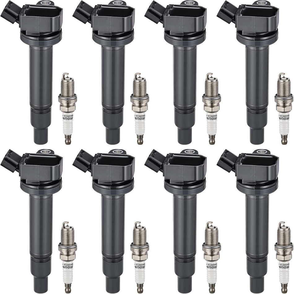 BDFHYK Ignition Coil Pack and Spark Plug Set of 8 Compatible with Lexus GS430 GX470 LS430 LX470 SC430 4Runner Land Cruiser Sequoia Tundra 4.3L 4.7L V8 Replacement for UF493 4504,Set of 4