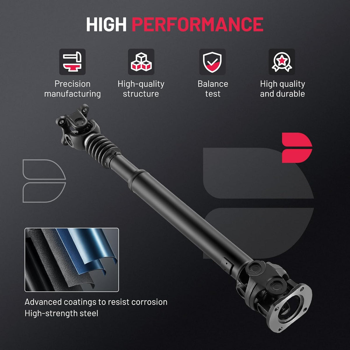Steel front driveshaft assembly for listed Ram 2500 3500 4WD automatic applications