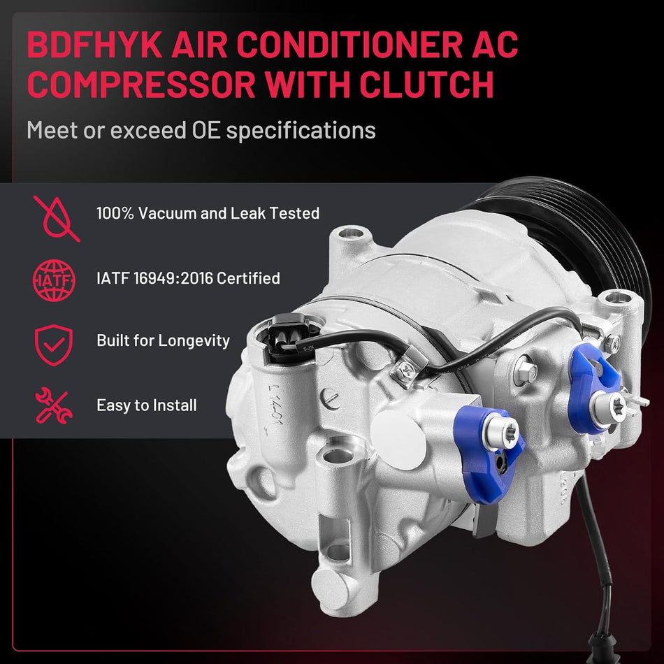 BDFHYK A/C Compressor with Clutch For Audi A4 1.8L 2001-2006 2013-2016,2.0L 2005-2007, A5 2008-2019, A3 A4 A5 A8 Quattro, A4 allroad Q7, Replace# 98350