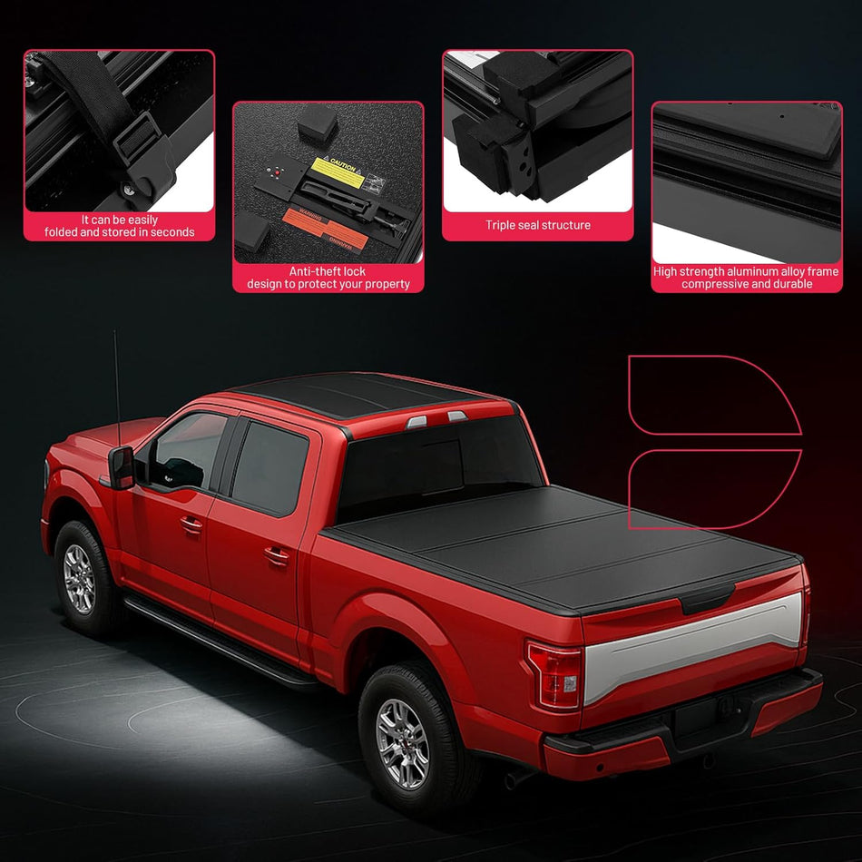 BDFHYK 6.8FT Hard 3-Fold Tonneau Cover for Ford F-250 F-350 Super Duty 1999–2025, Fits 81.9" Bed