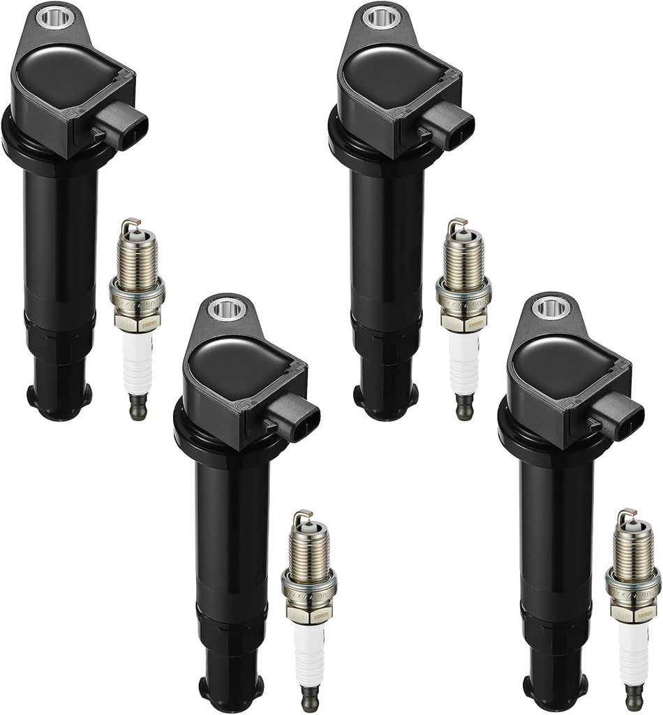 BDFHYK Ignition Coil Pack UF499 and Iridium Spark Plugs 7090 Compatible with Kia Rondo Rio Rio5,Compatible with Hyundai Accent,Attitude 1.4L 1.6L 2.4L L4 C1543 27301-26640 BKR5EGP Sets of 4