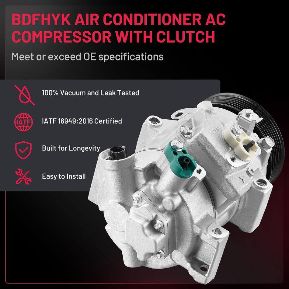 BDFHYK A/C Compressor with Clutch For Toyota Corolla 2009-2012, Matrix 2009-2013, Pontiac Vibe 1.8L 2.4L 2009-2010, Replace# 158316