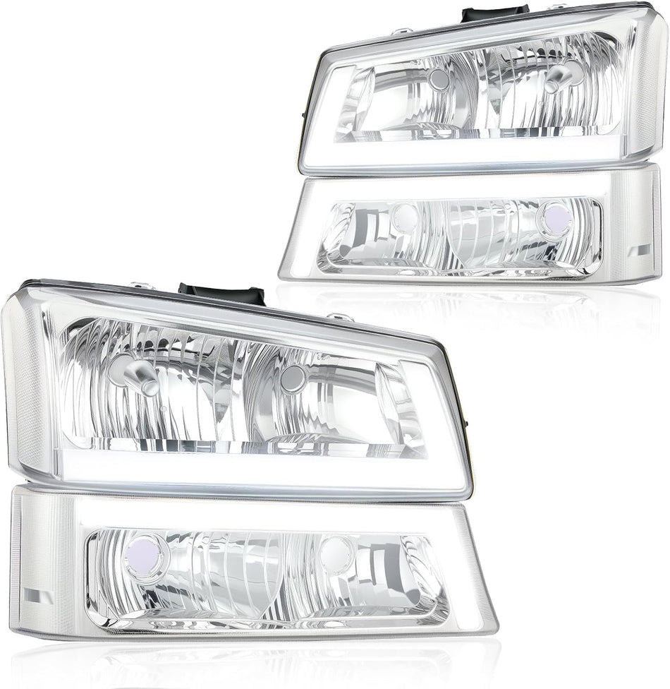 BDFHYK LED Headlight Compatible with 2003-2006 Chevy Silverado 1500 2500 3500 HD 2003 2004 2005 2006, Compatible with 2003-2006 Chevy Avalanche 1500 2500 Clear Lens, Chrome Housing, Clear Reflector