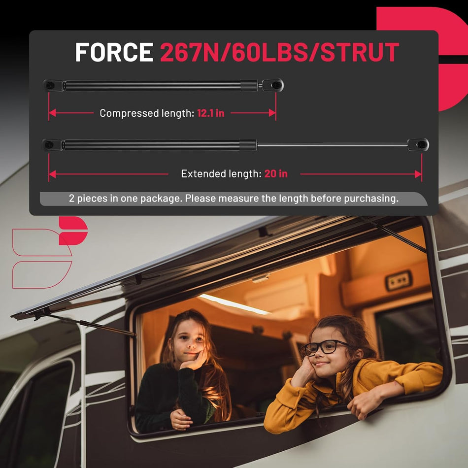 BDFHYK C16-08260 20inch 60lbs (267N) Gas Shocks Struts Lift Support for are ATC Leer Camper Shell Awning Snugtop Topper Canopy Truck Cap Pickup Window RV Door or Toolbox Lid etc, Set of 2