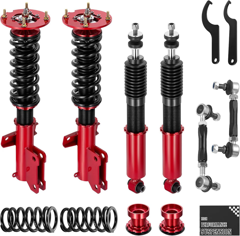BDFHYK Coilovers Compatible with Ford Mustang 2005-2012 Shock Absorber Replacement 4 PCS, Adjustable Height Coilovers Suspension Kit Lowering Kit, Red