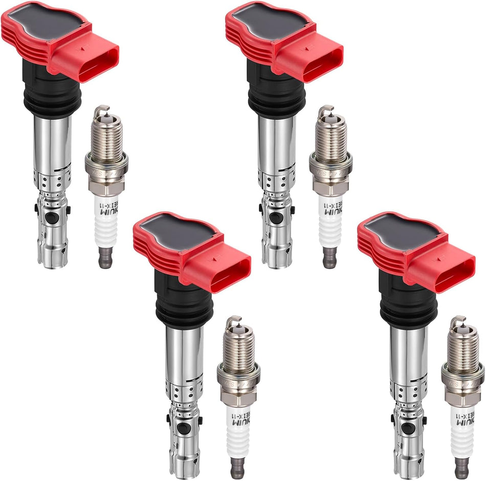 BDFHYK 4 Ignition Coil Pack UF483 and 4 Iridium Spark Plug 7092 Compatible with Audi 2002-2005 A4, 2002-2006 A4 Quattro, 2002-2004 A6, 2002 2004 A6 Quattro 3.0L L6 Coil for GN10444 6739301 1788338