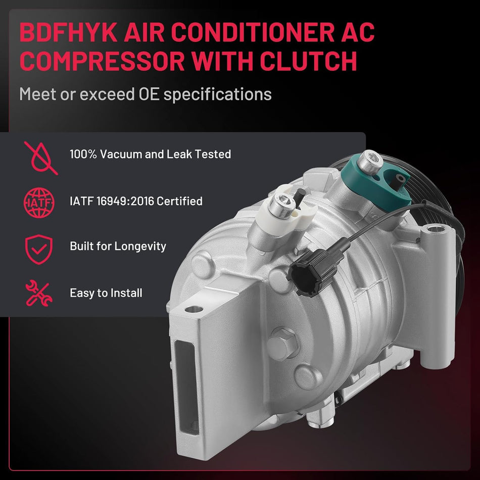 BDFHYK A/C Compressor 58892 For Nissan March 2012-2018, Juke 2012-2014, Note 2014-2017 L4 1.6L, Tiida 2013-2014, Versa 2011-2019, Replace# 6513076