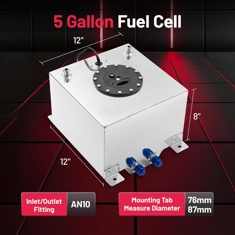 BDFHYK 5 Gallon Fuel Cell Gas Tank Aluminum Polished Sliver with Level Sender 12" (L) x 12" (W) x 8" (H) Racing Street Drift Strip Fuel Tank Fuel Cap