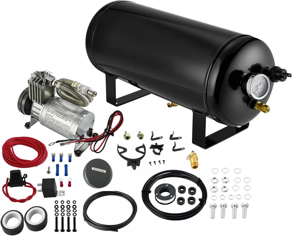 BDFHYK 2.0 Gallon Air Tank with Compressor,6 Ports with 1/4-Inch NPT Thread,150 PSI Rated for Air Suspension System,Air Brake System,Tire Inflation,and Truck & Train Horns