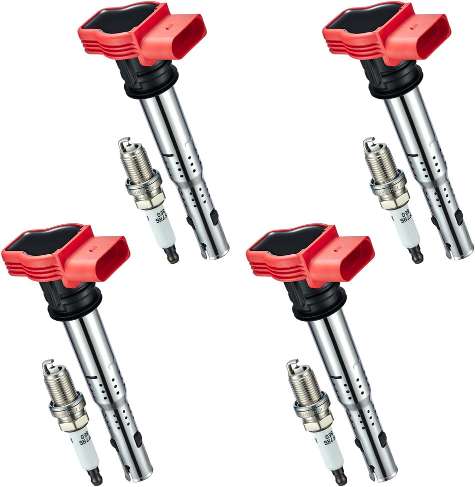 BDFHYK Ignition Coil Pack UF529 and Iridium Spark Plugs 4644 Compatible with Audi A3 A4 allroad Quattro A5 Quattro Q5 TT Quattro Volkswagen 1.8L 2.0L L4 3.0L 3.2L V6, Sets of 4