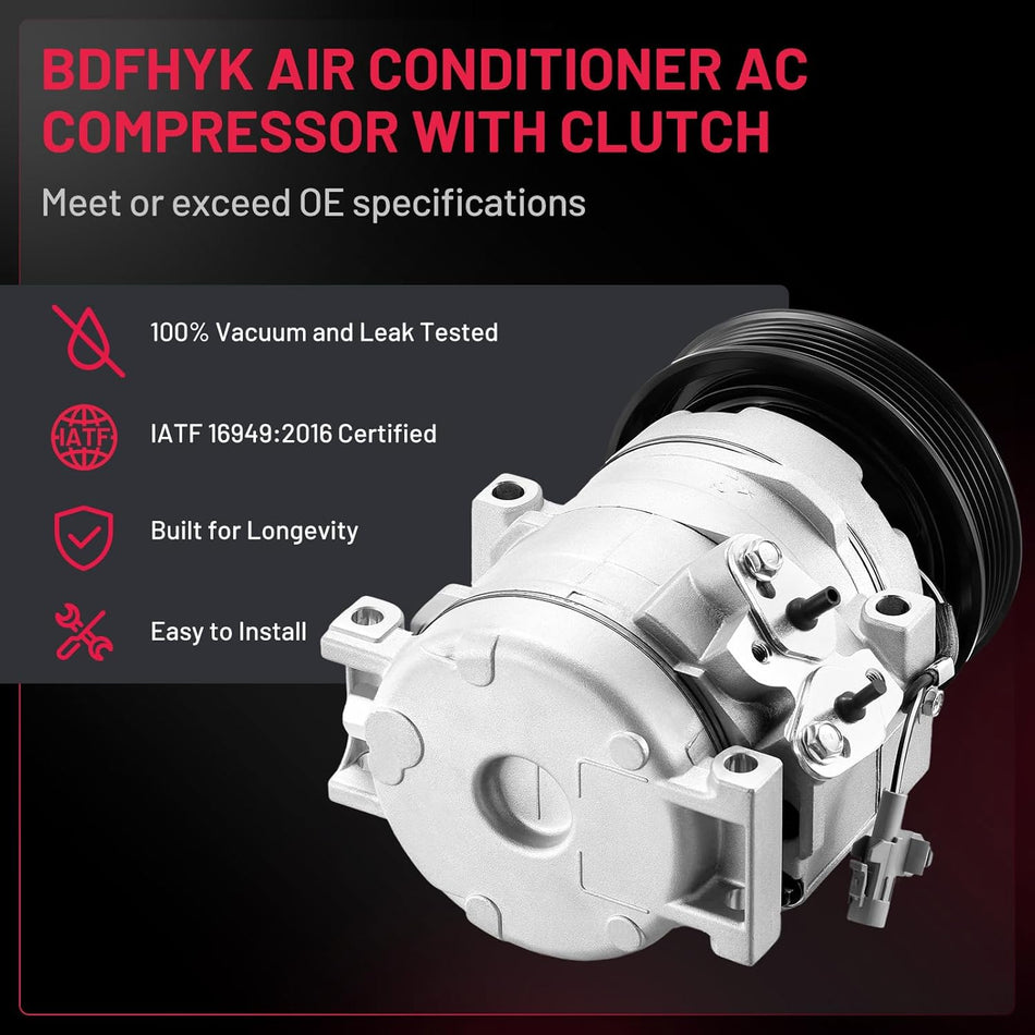 BDFHYK A/C Compressor with Clutch For Toyota Sienna 3.3L 2004-2006, Sienna 3.5L 2007, Replacement 98310, 97310, 8832008051