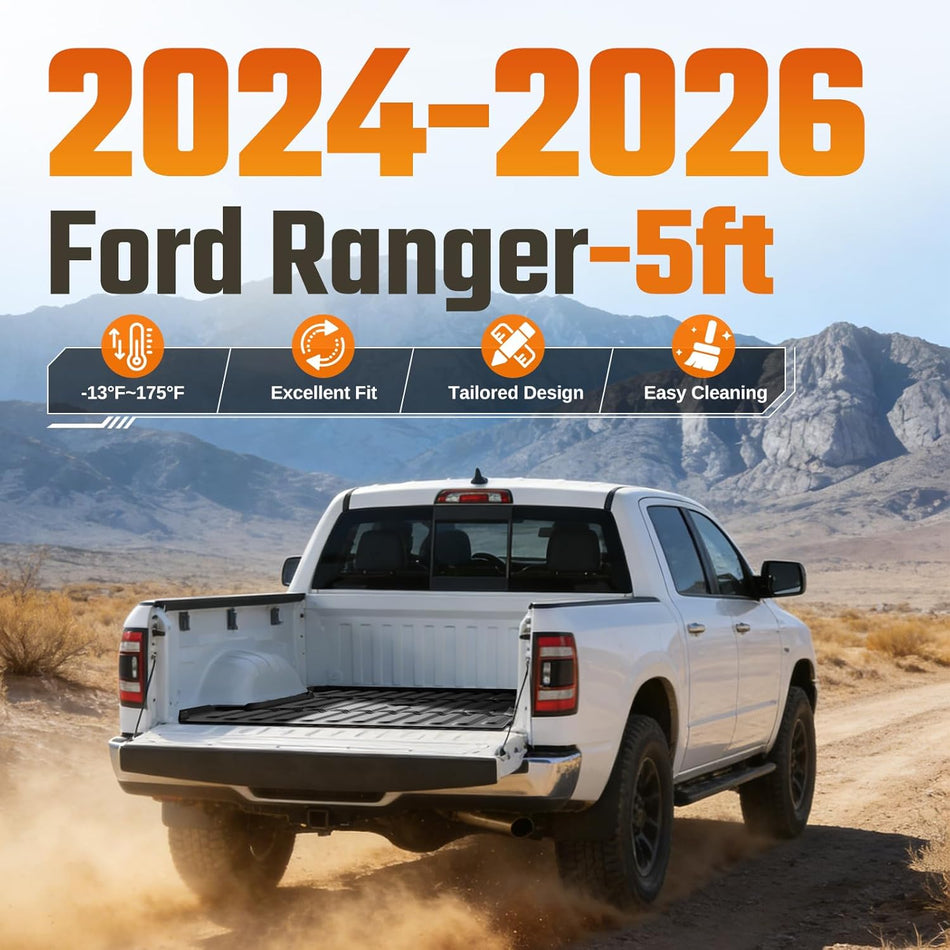 2024-2025 Ford Ranger 5FT Bed Truck Bed Mat, High-Wall Custom Fit TPE Liner | BDFHYK