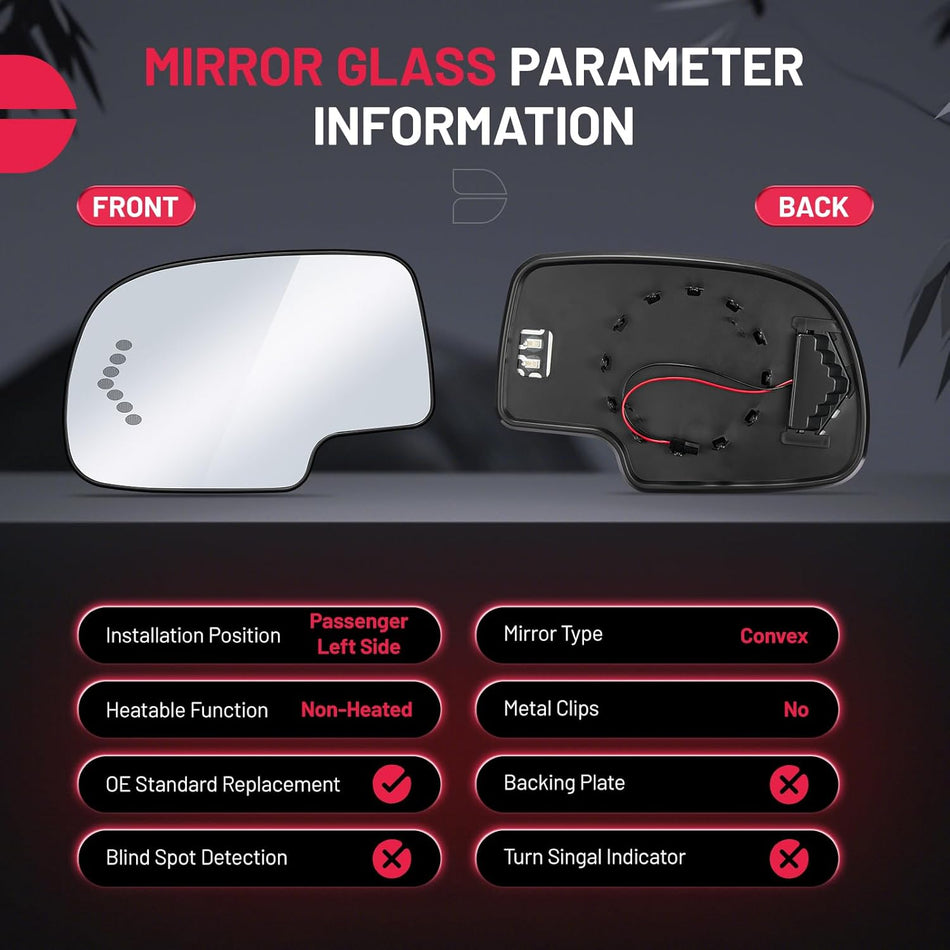 BDFHYK Mirror Glass Compatible with Silverado Suburban Tahoe Sierra Yukon 1500 Avalanche Escalade with Arrow Signal Exterior Mirror, Replaces 88944391, Heated (Left Side)