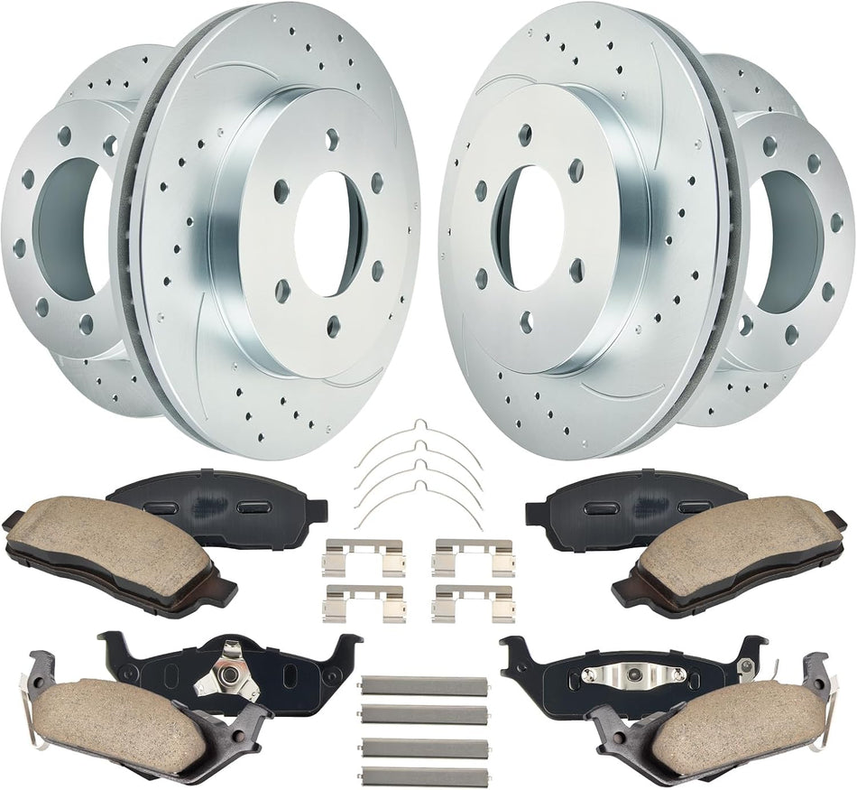 BDFHYK Front and Rear Brake Kit Compatible with Ford F-150 2004-2008, Compatible with Lincoln Mark LT 2006-2008, Drilled Slotted Brakes Rotors and Ceramic Brake Pads, Replace S-54109,S-54111, D-1012