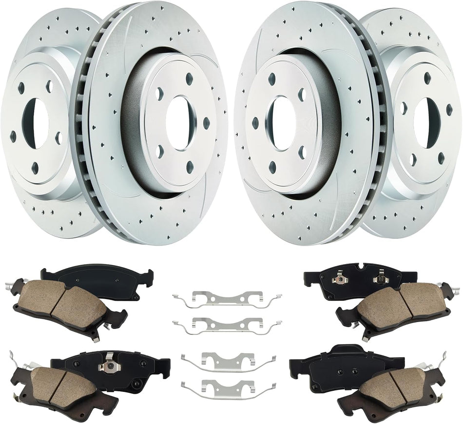 BDFHYK Front and Rear Brake Kit Compatible with Dodge Durango 11-20, Compatible with Jeep Grand Cherokee 11-18, Drilled Slotted Brakes Rotors and Ceramic Brake Pads, Replace S-53062, S-53061, D-1455