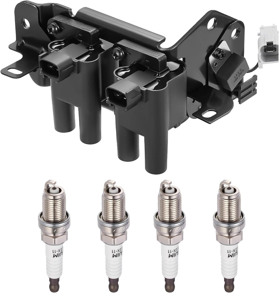 BDFHYK 1 Ignition Coil Pack UF424 and 4 Iridium Spark Plug 7090 Compatible with Hyundai Accent 2001-2005 1.6L l4 Coil for UF-424 27301-26600