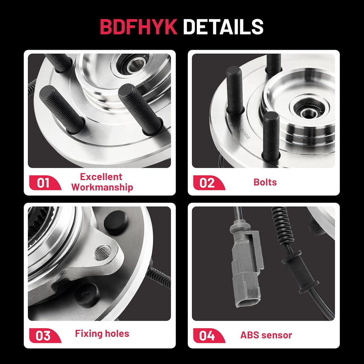 BDFHYK 515177 front wheel bearing replacement part with ABS sensor and alloy steel hub design