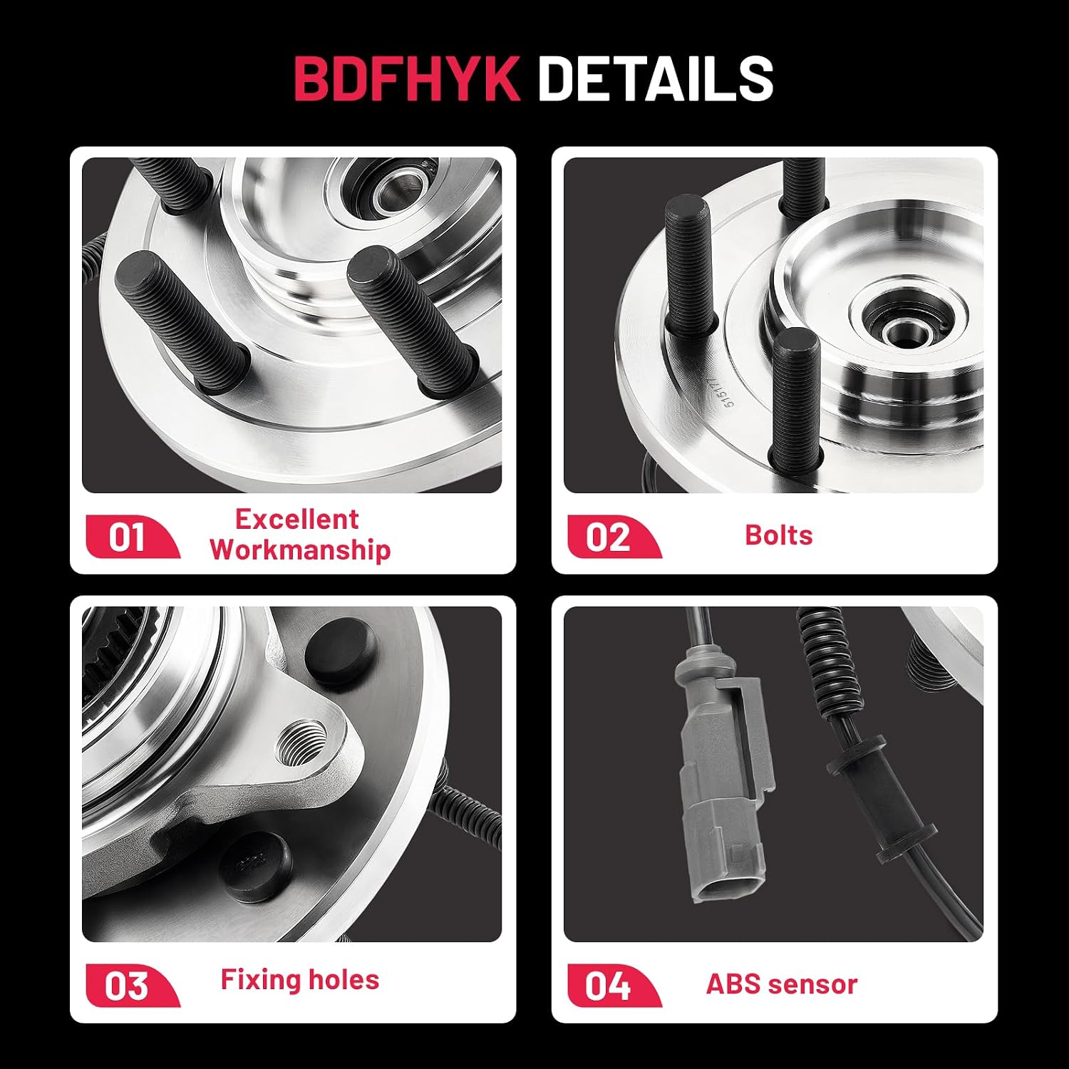 BDFHYK 515177 front wheel bearing replacement part with ABS sensor and alloy steel hub design
