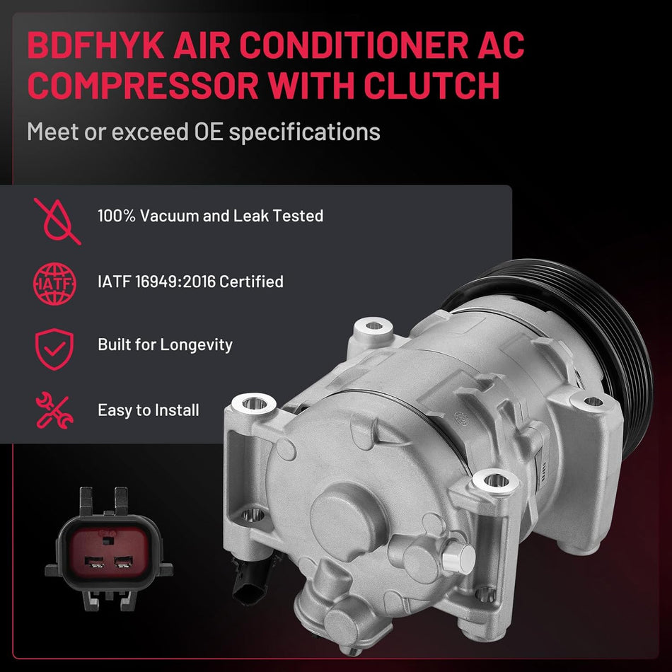 BDFHYK A/C Compressor with Clutch For Dodge Grand Caravan, Journey, Avenger 2011-2020 2.4L 3.6L, Chrysler Town & Country/ 200 2011-2016, Replace# 97320