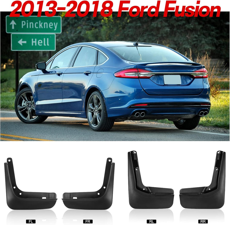 Mud Flaps for Ford Fusion 2013–2018, Front & Rear 4PCS, Without Fender Flares