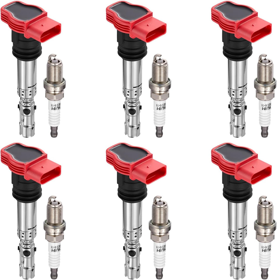 BDFHYK 6 Ignition Coil Pack UF483 and 6 Iridium Spark Plug 7092 Compatible with Audi 2002-2005 A4, 2002-2006 A4 Quattro, 2002-2004 A6, 2002 2004 A6 Quattro 3.0L L6 Coil for GN10444 6739301 1788338