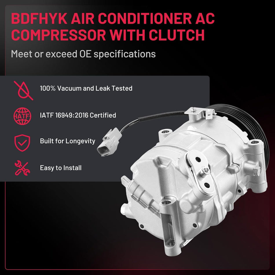 BDFHYK A/C Compressor with Clutch For Ram ProMaster 1500 2500 3500 3.6L 2014-2022, Replacement 68149886AB, 198396