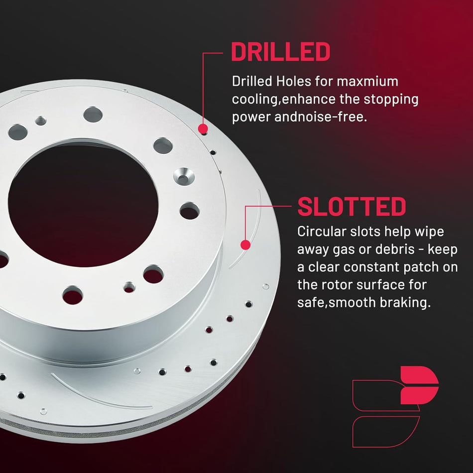 BDFHYK Front Brake Kit for GMC Sierra 2500 HD & Chevy Silverado 2500 HD (2011–2019), Drilled & Slotted Rotors, Ceramic Pads, Replace S-55191, D-1411