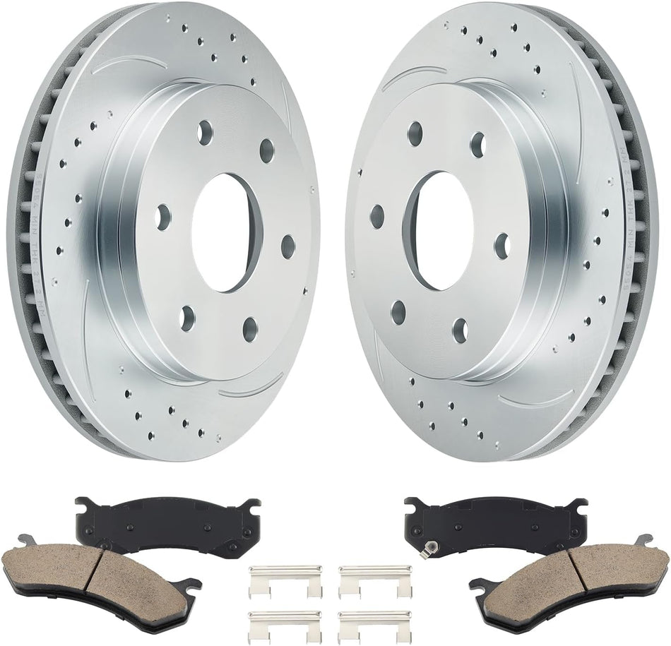 BDFHYK Front Brake Kit Compatible with GMC Savana 1500 03-08, Yukon XL 1500 01-06, Compatible with Chevrolet Express 1500 03-08, Drilled Slotted Brakes Rotors and Ceramic Brake Pads, Replace S-55054