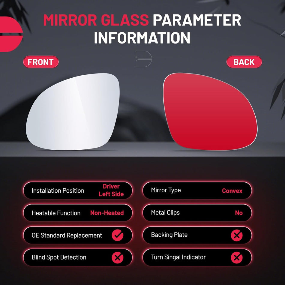 BDFHYK Mirror Glass Compatible With TIGUAN 2009-2017 VW Convex rear view mirror (Left Side)