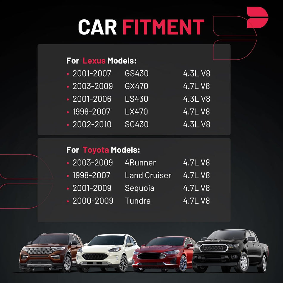 BDFHYK Ignition Coil Pack and Spark Plug Set of 8 Compatible with Lexus GS430 GX470 LS430 LX470 SC430 4Runner Land Cruiser Sequoia Tundra 4.3L 4.7L V8 Replacement for UF493 4504,Set of 4
