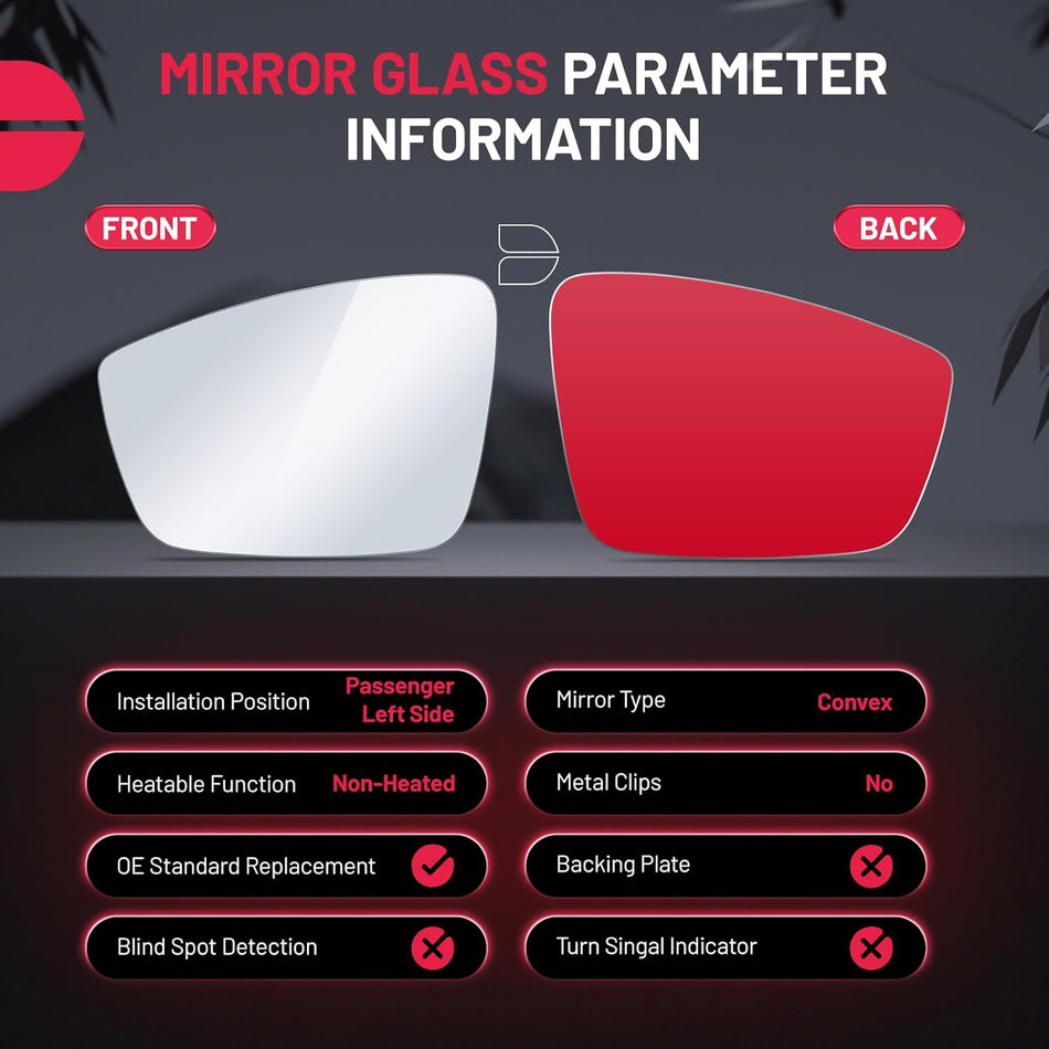 BDFHYK Mirror Glass Compatible with VW, 2012-2019 Beetle 2011-2018 Jetta 2012-2017 Passat with Full Size Adhesive Replaces 5c6857521 (Left Side)