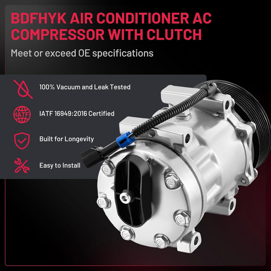 BDFHYK A/C Compressor with Clutch For Freightliner FL70 1992-2005, M2 106 2005, Sprinter 2500/3500 2015-2018 Replacement 58784, 1521843, ABPN83304003, ABPN83304123