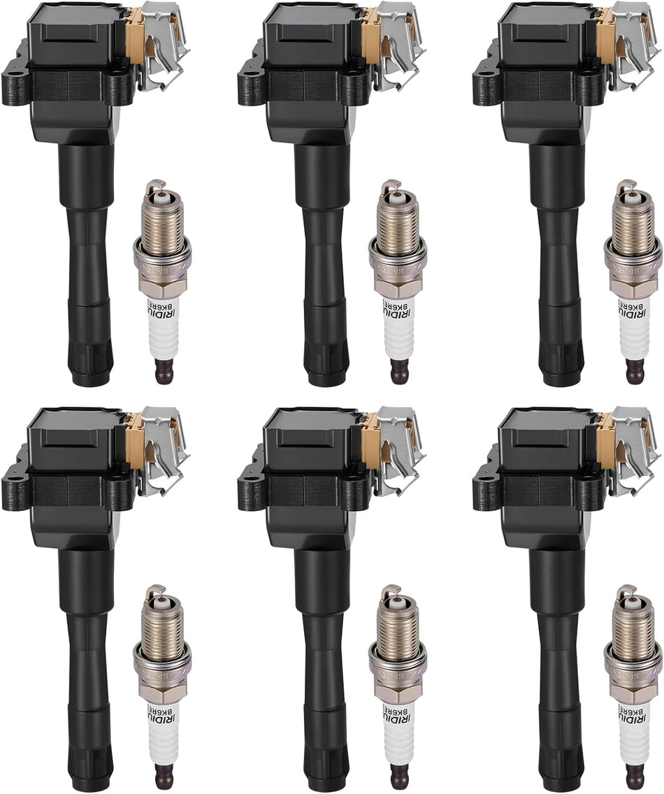BDFHYK 6 Ignition Coil Pack UF226 and 6 Iridium Spark Plug 6418 Compatible with BMW 320i 325i 325is 525i 525iT 2.0L 2.5L l6 Coil for 12131730766 12131402440
