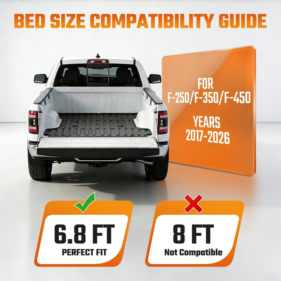 Custom-fit 2017-2026 Ford Super Duty F250 F350 F450 cargo liner for 6.8FT bed