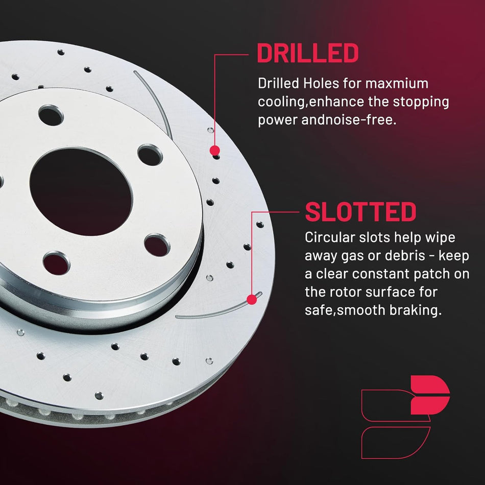 BDFHYK Front Brake Kit for Jeep Wrangler (2007–2018) V6, Drilled & Slotted Rotors, Ceramic Pads