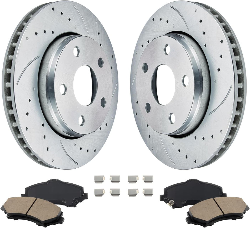 BDFHYK Front Brake Kit Compatible with Jeep Wrangler 2007-2017, Compatible with Jeep Wrangler JK 2018, V6 3.8L 3.6L, Drilled Slotted Brakes Rotors and Ceramic Brake Pads, Replace S-5304, D-1273