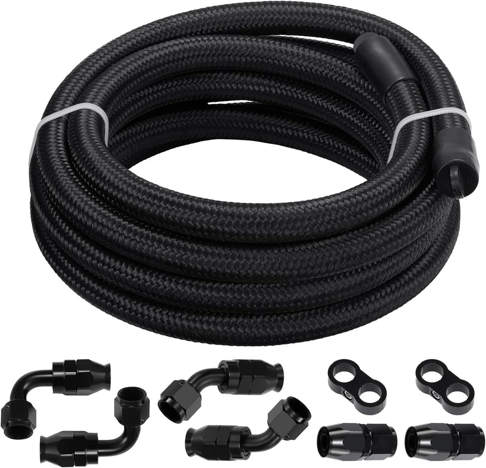 BDFHYK 6AN Fuel Line Kit, AN6 CPE Fitting Kit, Ls Swap Fuel line kit, 10FT Nylon Stainless Steel Braided Fuel Hose(3/8" ID)