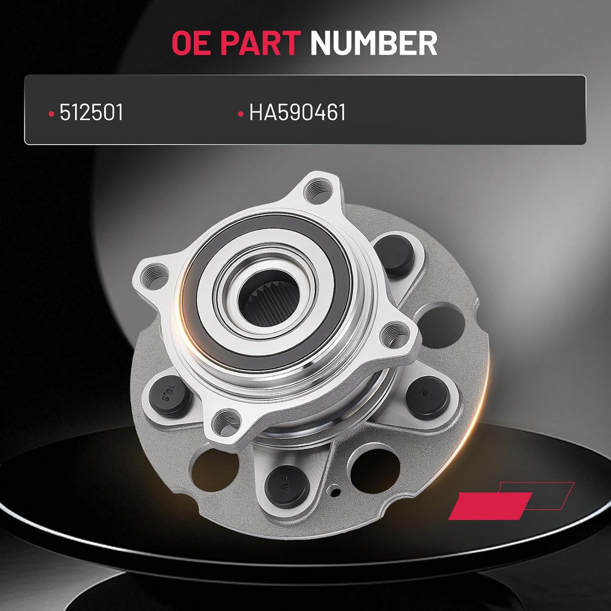 Close-up view of 512501 rear wheel hub bearing with M12 x 1.25 studs
