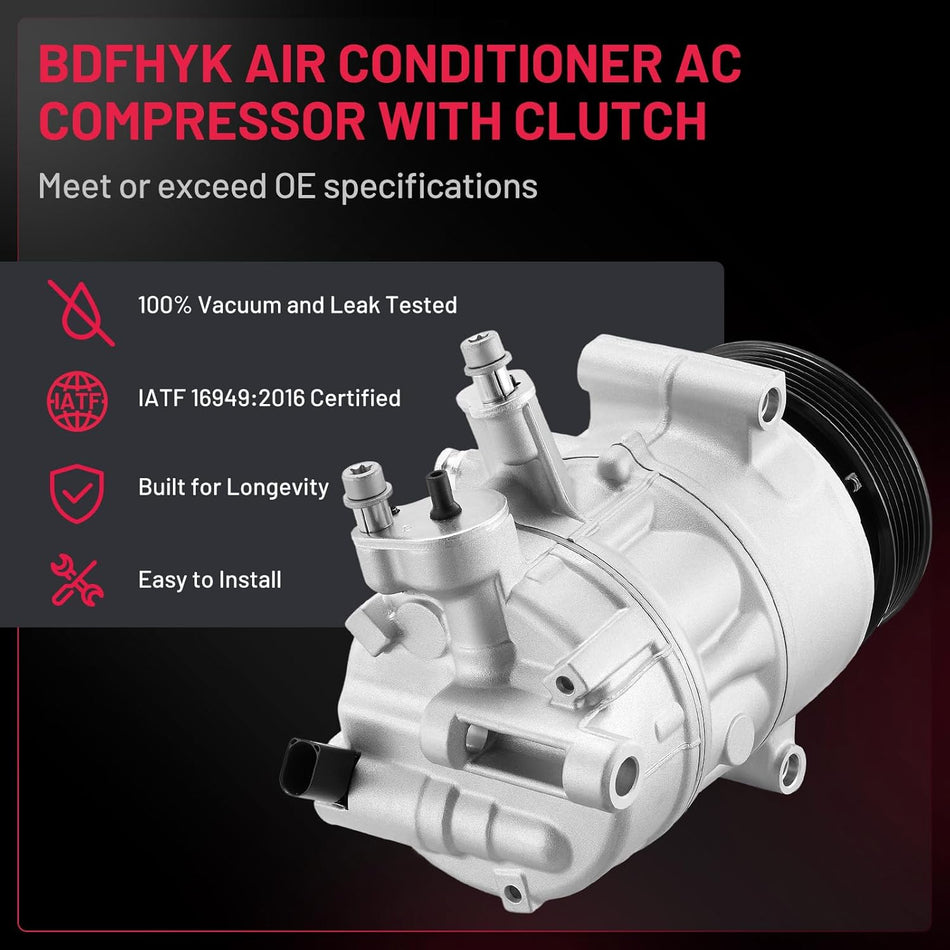 BDFHYK A/C Compressor with Clutch For Audi A3 2006-2013, A3 Quattro 2006-2009, A4 allroad 2017-2018, Q3 Quattro TT Quattro, Volkswagen Jetta Passat Beetle
