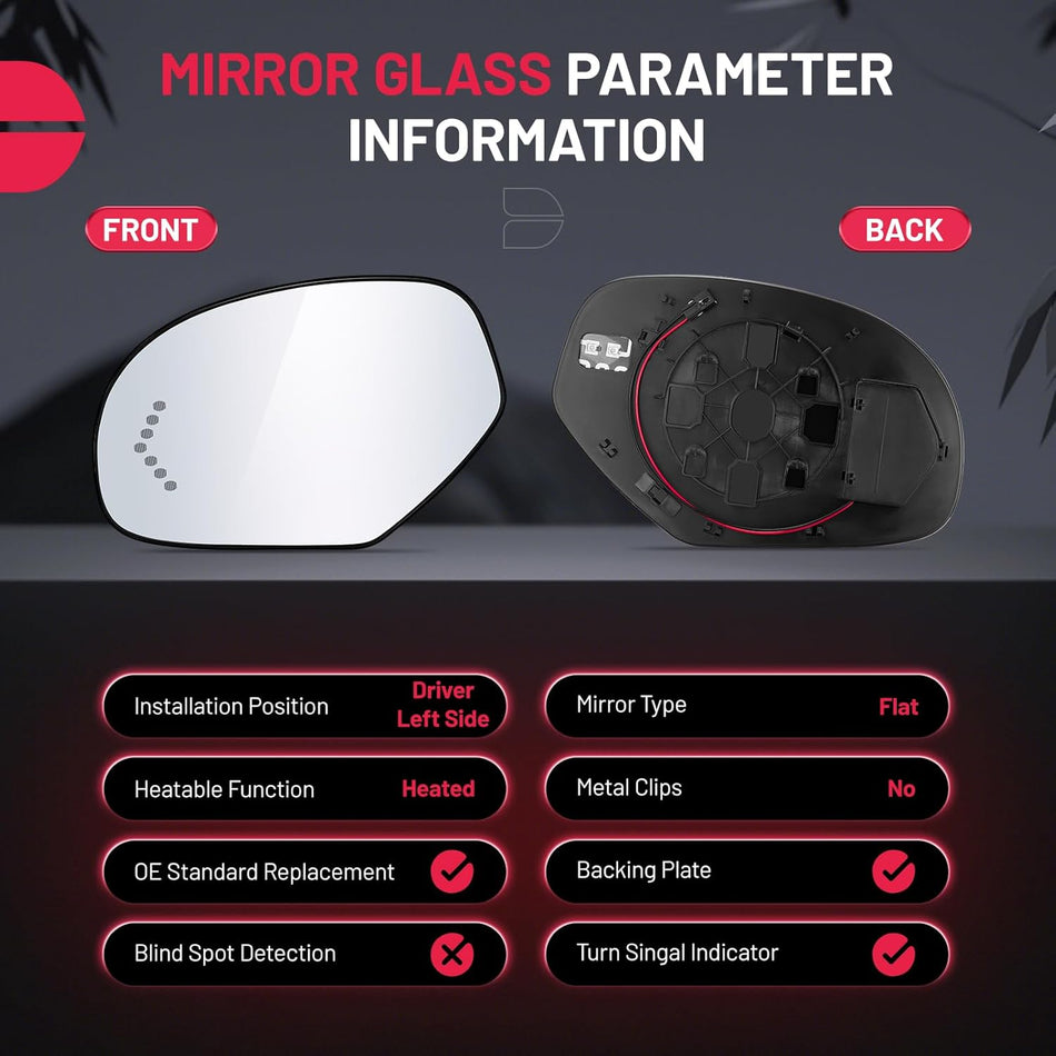 BDFHYK Mirror Glass Compatible With Escalade Avalanche Silverado Suburban Tahoe Sierra Yukon Side View Exterior Mirror w Signal light, GM1324138, Heated (Left Side)