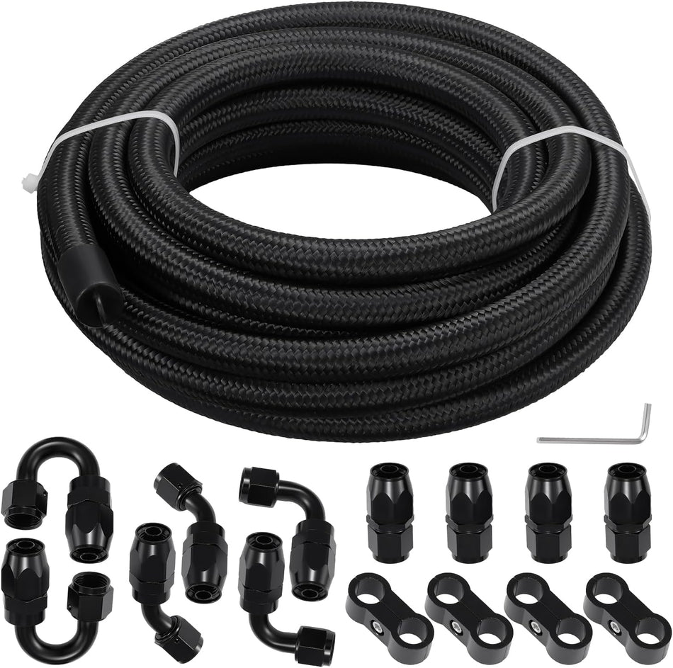 BDFHYK 8AN Fuel Line Kit, AN8 CPE Fitting Kit, Ls Swap Fuel line kit, 20FT Nylon Stainless Steel Braided Fuel Hose(1/2" ID)