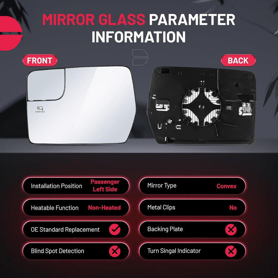 BDFHYK Mirror Glass Compatible with F150 2011-2014 Side View Mirror Glass with Blind Spot, Replaces BL3Z-17K707-E, BL3Z-17K707-D, Heated (Left Side)