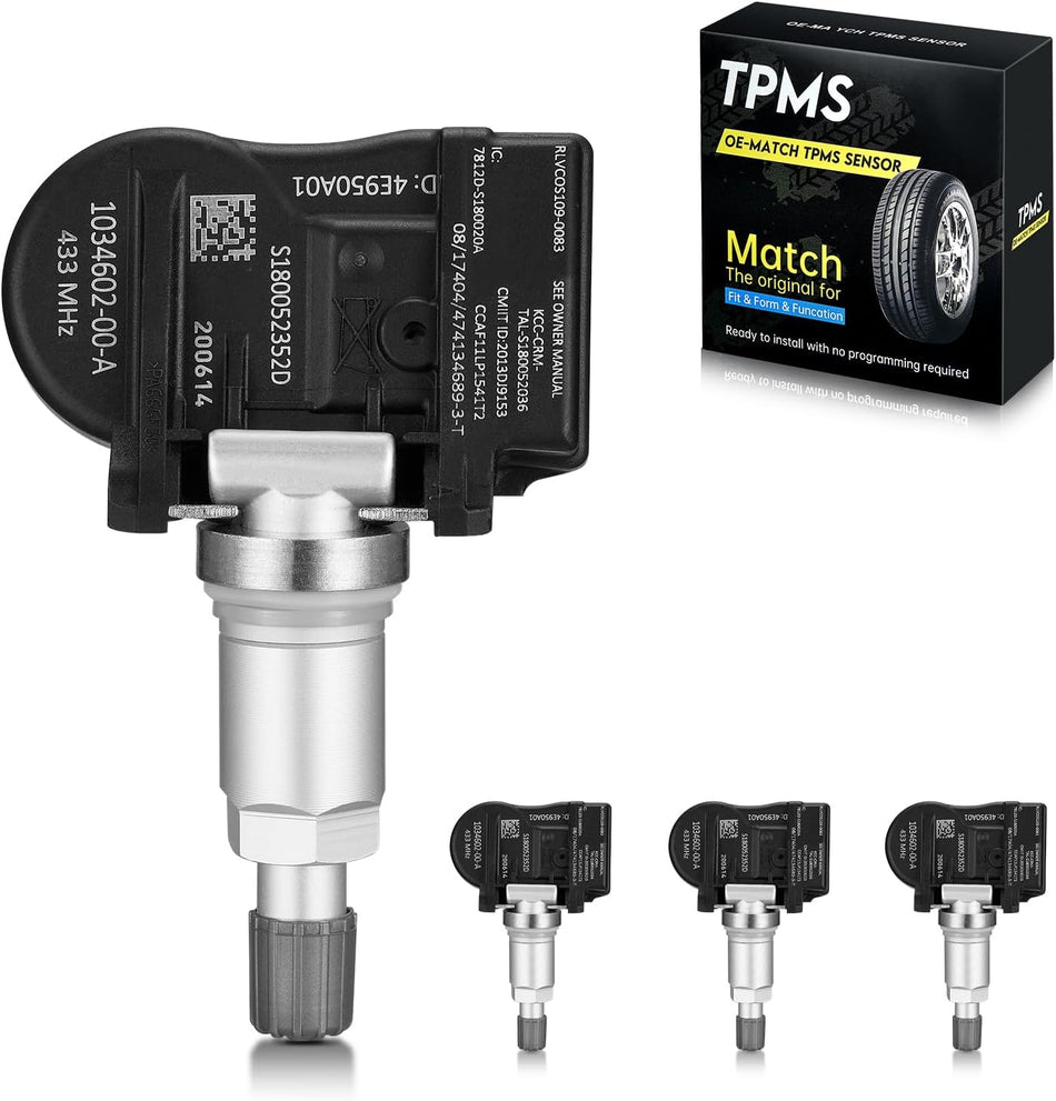 BDFHYK 4PCS TPMS Sensors 433MHZ Programmed Tire Pressure Monitor Compatible with Tesla 2017-2019 Model 3, 2014 Conti Model S, 2016-2019 Model X, 2015-2019 Model S Replaces# 1034602