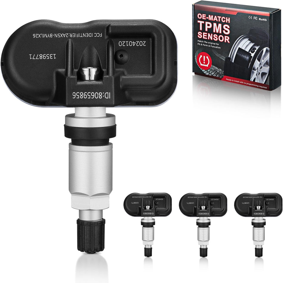 BDFHYK GM 315Mhz Tire Pressure Monitoring System TPMS Sensors Compatible with Chevy Silverado GMC, Compatible with Cadillac Buick Pontiac Saab 13598771 13598772 13586335 Aluminum Alloy Valve 4 Pack