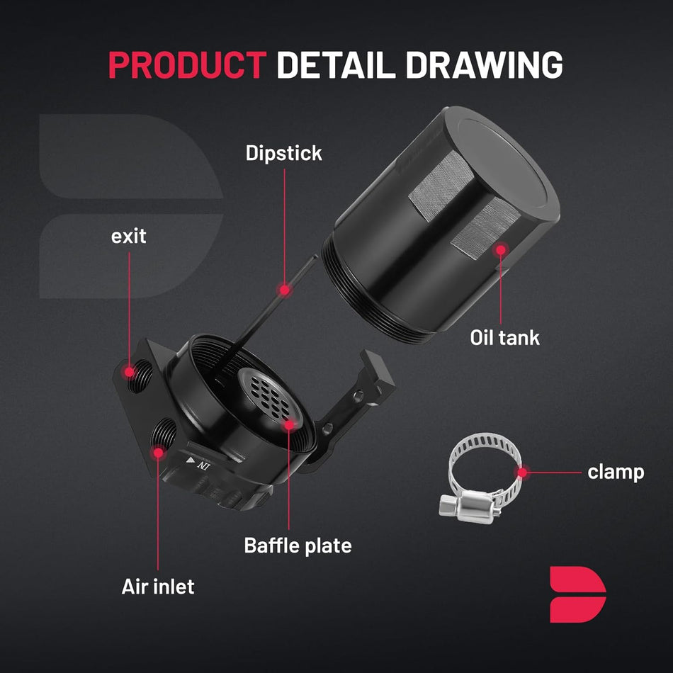 BDFHYK 300ml Oil Catch Can Kit, Universal Baffled Catch Can with 5FT 3/8" ID NBR Fuel Line Hose, Aluminum Air Oil Separator Tank for PCV System, Black