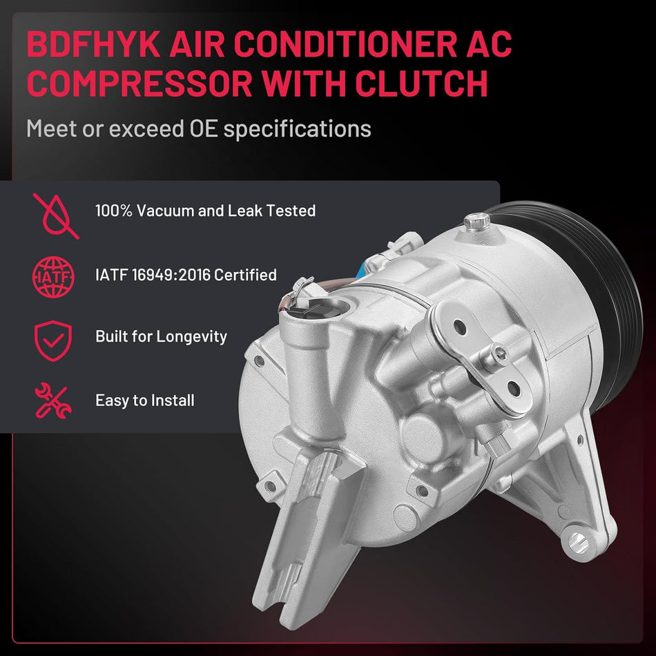 BDFHYK A/C Compressor 98565 For Buick Allure 2010 V6 3.0L/3.6L, LaCrosse 2010 V6 3.0L, LaCrosse 10-11 V6 3.6L, Cadillac SRX 10-11, Saab 9-4X 2011