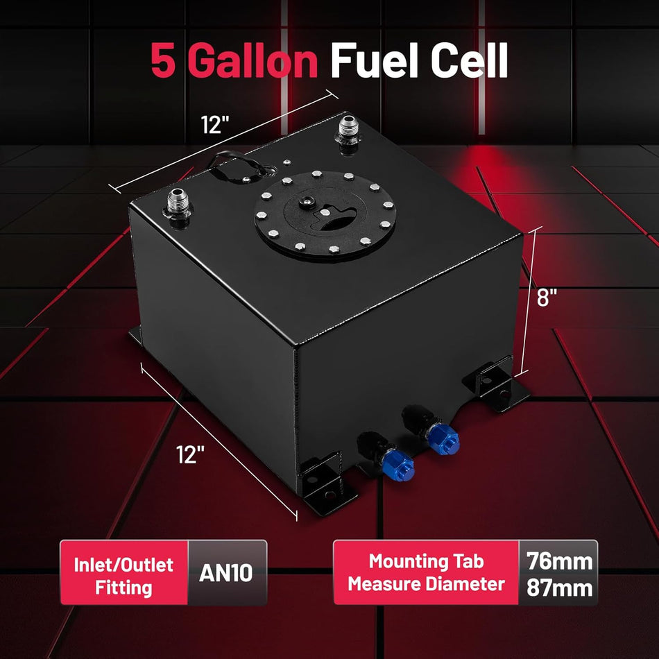 BDFHYK 5 Gallon Fuel Cell Gas Tank Aluminum Polished Black with Level Sender 12" (L) x 12" (W) x 8" (H) Racing Street Drift Strip Fuel Tank Fuel Cap